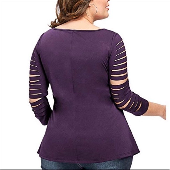 Plus Size 3/4 Sleeves Shredding Embellished Blouse - Picture 2 of 3